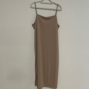 H&M Brown Sleeveless Spaghetti Strap Slip Midi Dress